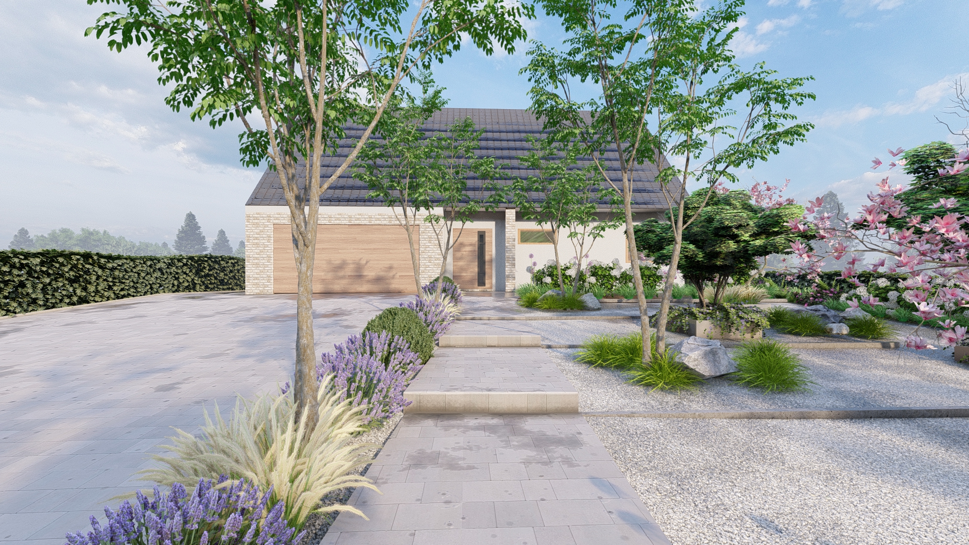 podjazd z fontanną przed rezydencją