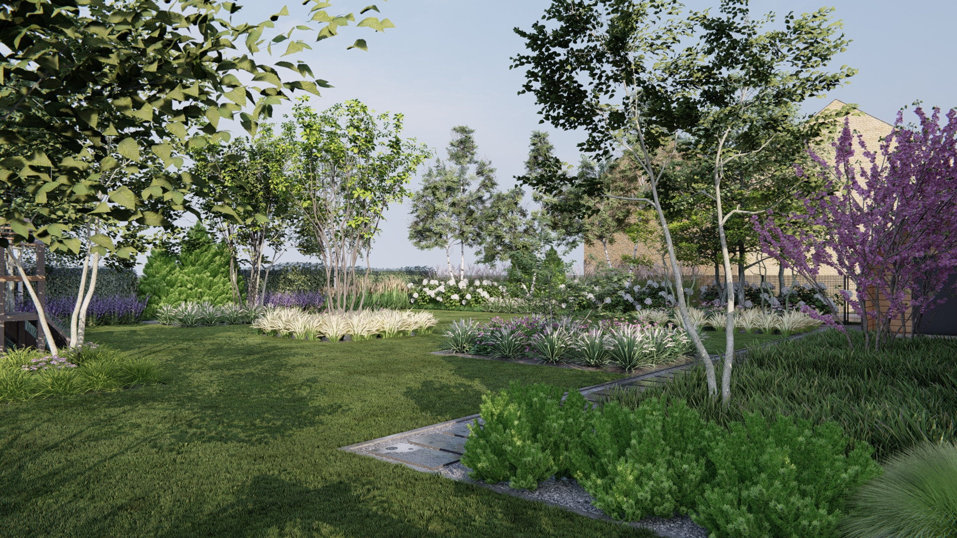 fontanny w ogrodzie przy rezydencji